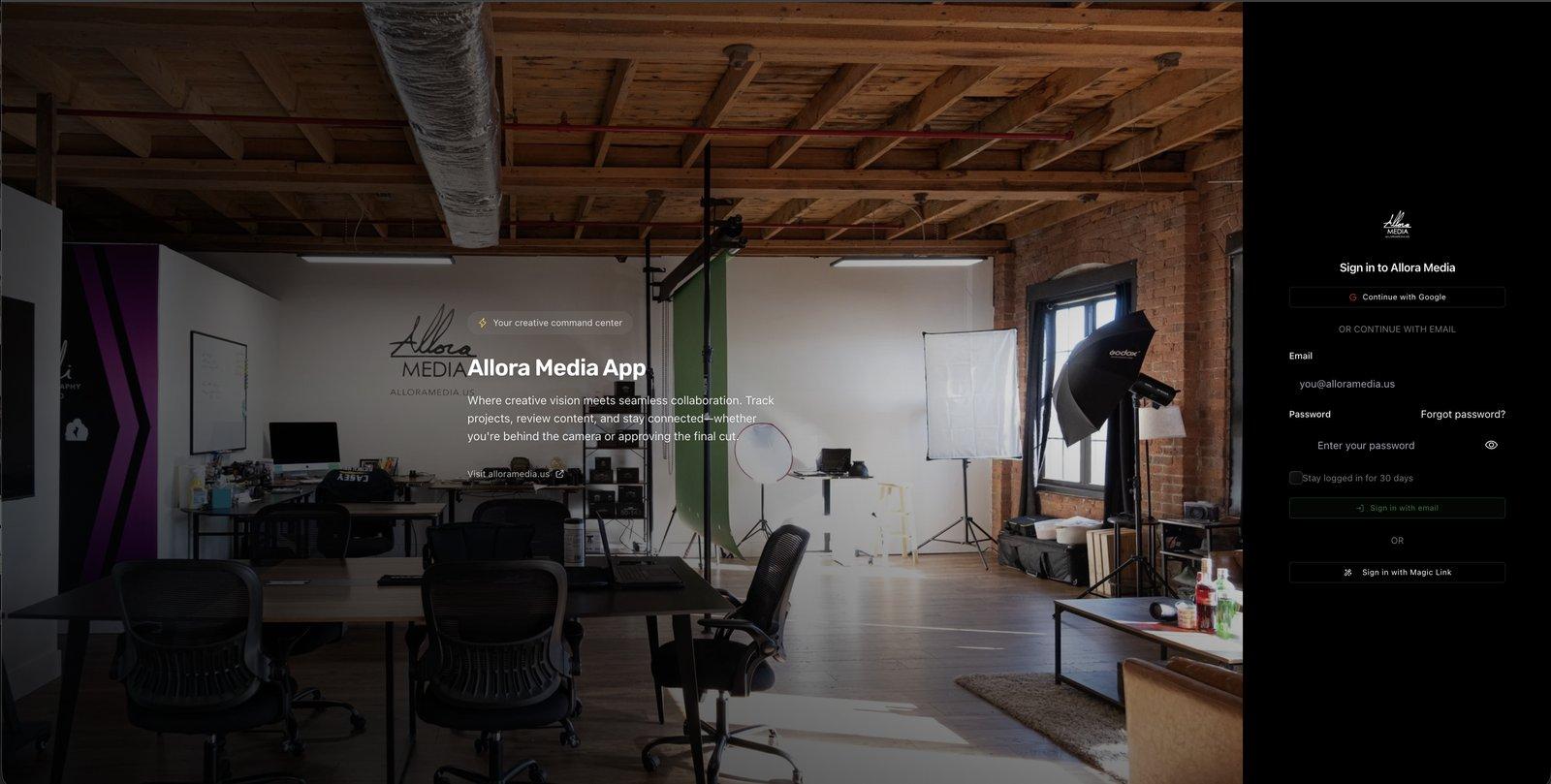 Allora Media Client Portal Dashboard